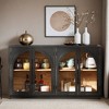 4-Door Large Storage Sideboard Buffet Cabinet with Glass Doors, Arched Cabinet with Adjustable Shelves- Leovsnove - 2 of 4