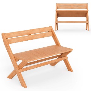 Costway Patio Folding Chair Solid Indonesia Teak Wood Slatted Seat Natural Portable Outdoor - 1 of 4