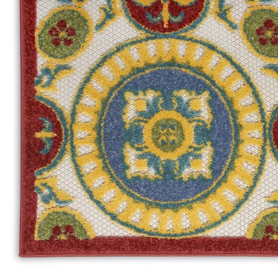 Aloha Medallion Red Synthetic 5'3" x 7'5" Easy-Care Rug