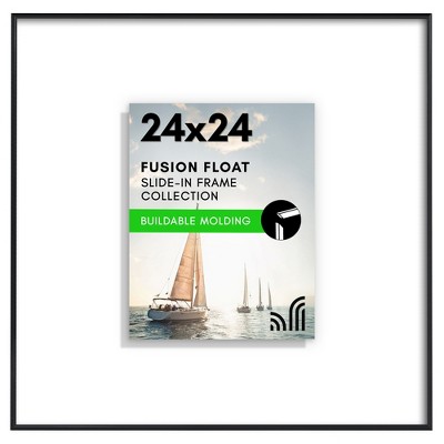 Americanflat 24x24 Floating Picture Frame  - Use as 11x14 Frame with Mat or 24x24 Frame Without Mat - Fusion Float Collection - Black