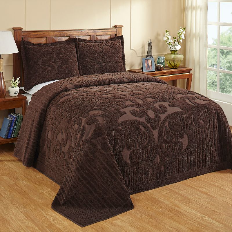 Set of 3 Queen Ashton Collection 100% Cotton Tufted Unique Luxurious Medallion Design Bedspread Set Chocolate - Better Trends, 1 of 5