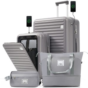 Kumasinova 4Pcs Hardside Luggage Set with USB Ports,Durable ABS Spinner Suitcases with TSA Lock&Cup Holder,20"/28" Impact-Resistant Luggage - 1 of 4
