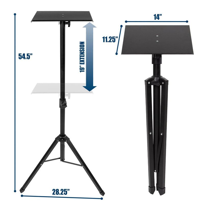 Mount-It! Height Adjustable Tripod Projector and Laptop Stand Tray | Tall Projector Stand for Indoor & Outdoor | Short Throw Projector & Laptop Stand, 3 of 9