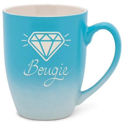 100 North Sparkling Diamond 10 Ounce Blue and White Two Toned Ombre, Comfortably Fits Your Hands, Ceramic Tea Coffee Cup Mug, Bougie