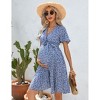 Women's Summer Floral Boho Maxi Dress Wrap Short Sleeve V Neck Ruffle A-Line Flowy Wedding Guest Long Dresses - 4 of 4