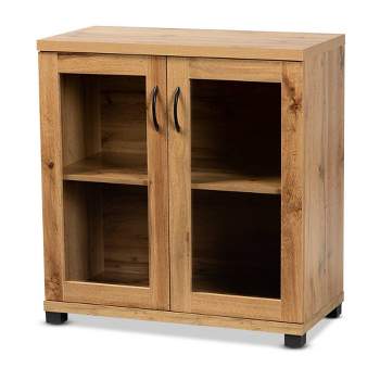 Zentra Wood 2 Door Storage Cabinet with Glass Doors Oak Brown/Black - Baxton Studio