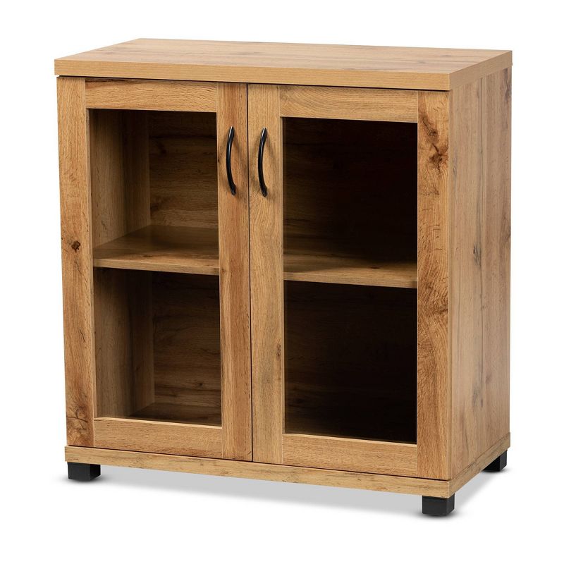 Zentra Wood 2 Door Storage Cabinet with Glass Doors Oak Brown/Black - Baxton Studio, 1 of 12