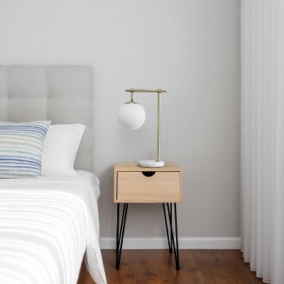 21" White Globe Shade Table Lamp with Marble Base and Brass Arm