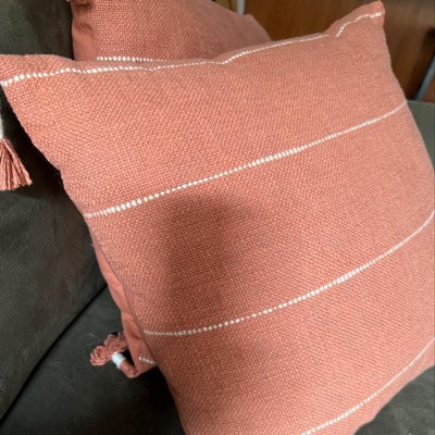 Square Textured Stripe Tassel Decorative Throw Pillow Terracotta