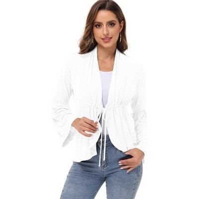 Anna-Kaci Women's Casual Lightweight Open Front Cardigans Soft Draped Ruffles Flare Sleeve Cardigan