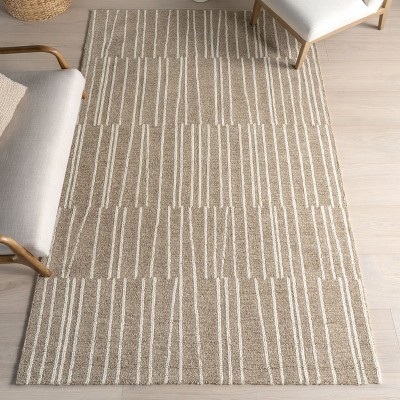 Tavianna Beige and White Wool Striped 5' x 8' Area Rug