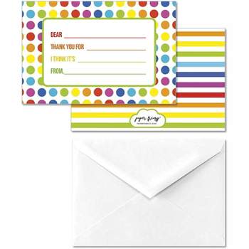 Paper Frenzy Colorful Dot Children's Kid Write In Thank You Note Cards and Envelopes Easy to Fill out