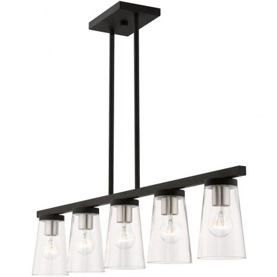 Cityview Contemporary 5-Light Linear Chandelier in Black and Brushed Nickel