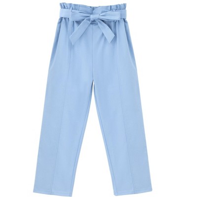 Girls High Waist Paperbag Pants Casual Fit Tapered Trousers with Pockets