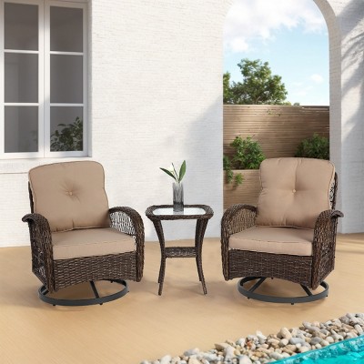 Outdoor Furniture Sets, Patio Conversation Sofa, 360 Degree Rocking Chairs with Removable Cushions and Glass Coffee Table-Coolbibila
