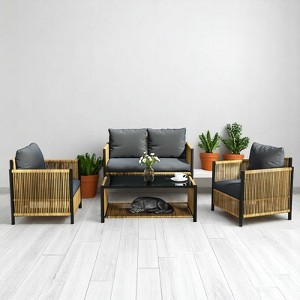 4-Piece Outdoor PE Rattan Sofa Set with Removable Cushion Covers and Coffee Table, Patio Conversation Furniture set - 1 of 4