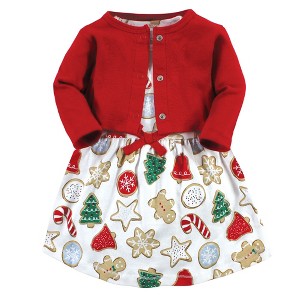 Touched by Nature Infant and Toddler Girl Organic Cotton Dress and Cardigan, Christmas Cookies - 1 of 4