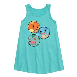 - Pokémon - Squirtle, Bulbasaur, & Charmander Group Graphic Sleeveless Aline Dress - 1 of 2