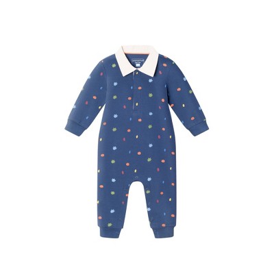 Image of Andy & Evan Infant  Fall Themed Rugby Romper Blue, Size 0-3 Months.