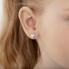 Girl's Bezel CZ Heart Screw Back Sterling Silver Earrings - In Season Jewelry - 3 of 4