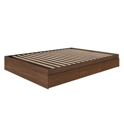 Queen Alibi 3 Drawer Storage Bed Walnut - Nexera: Reversible, No Box Spring Needed