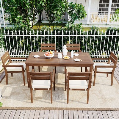 Sapphtopaz Patio Dining Set Wood Patio Table and Chairs Set with Cushions for Patio, Balcony, Garden, Vourtyard