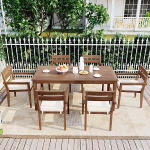 Sapphtopaz Patio Dining Set Wood Patio Table and Chairs Set with Cushions for Patio, Balcony, Garden, Vourtyard - 1 of 4