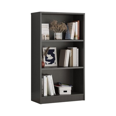 Infurnic Decorative Bookshelf, Tall Modern Wood Bookshelf with 3 Shelves, for Living Room or Library Bookcase, Gray, 11.6"*24.4"*44.1"