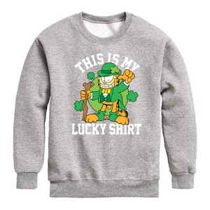 Boys' - Garfield - This Is My Lucky Shirt Graphic Long Sleeve Fleece Sweatshirt - 1 of 4