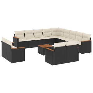vidaXL Patio Sofa Set with Cushions Outdoor Conversation Furniture Poly Rattan - Black and Cream With Table - 1 of 4