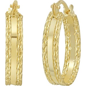 14k Yellow Gold 3.5mm Diamond Cut Edge & Polished Hoop Earrings - 1 of 4