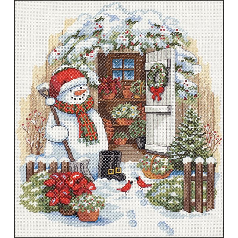 Dimensions Counted Cross Stitch Kit 12"X14"-Garden Shed Snowman (14 Count), 1 of 2