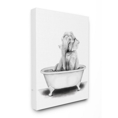 Stupell Industries Elephant In A Tub Funny Animal Bathroom Drawing
