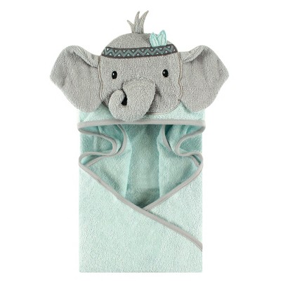 Little Treasure Baby Boy Cotton Animal Face Hooded Towel, Tribal Elephant, One Size