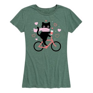Women's - Instant Message - Cat on Bike Hearts Short Sleeve Graphic T-Shirt - 1 of 4
