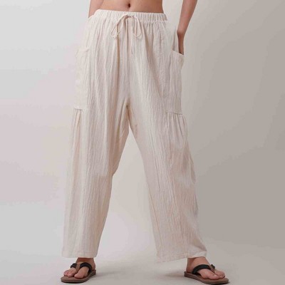 Women's Cotton Drawstring Pants - Relaxed Fit with Elastic Waist & Functional Pocket