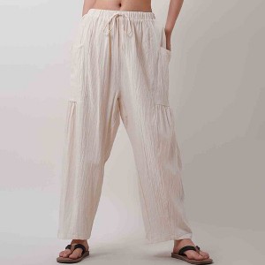 Women's Cotton Drawstring Pants - Relaxed Fit with Elastic Waist & Functional Pocket - 1 of 4