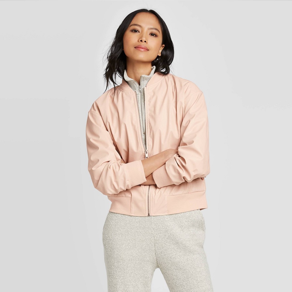 Women's Long Sleeve Faux Leather Bomber Jacket - Who What Wear Peach S, Pink was $49.99 now $34.99 (30.0% off)