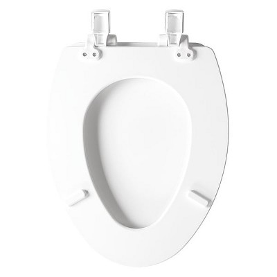 White Elongated Wood Toilet Seat with Slow Close Hinges
