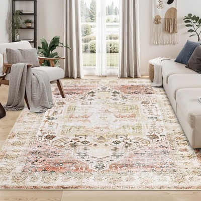 COZONY Washable Area Rug for Living Room, Vintage Distressed Accent Carpet, Non-Slip, Low Pile, Stain Resistant