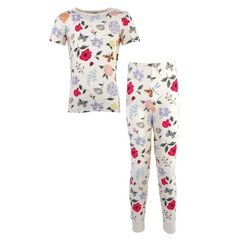 Touched by Nature Toddler and Kids Girl Organic Cotton Tight-Fit Pajama Set, Flutter Garden, 1 of 5