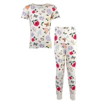 Touched by Nature Toddler and Kids Girl Organic Cotton Tight-Fit Pajama Set, Flutter Garden