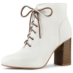 Allegra K Women's Round Toe Lace Up Chunky Heels Ankle Booties - 1 of 4