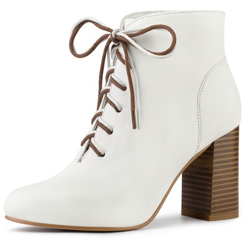 White ankle cheap boots round toe