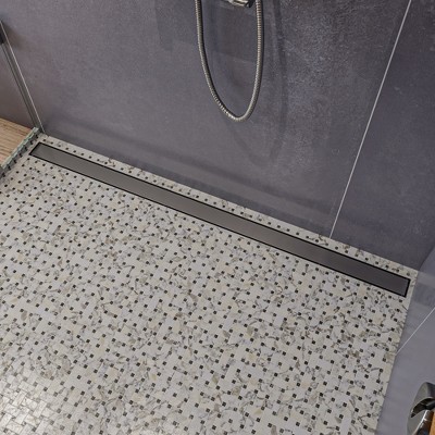 ALFI 59 Inches Brushed Stainless Steel Linear Shower Drain with Solid Cover