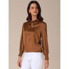 INSPIRE CHIC Women's Satin Puff Long Sleeve Mock Neck Tie Front Casual Business Work Shirts - 2 of 4