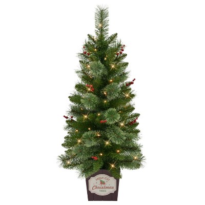 Puleo Set of 2 Artificial Cashmere Pre-Lit Battery-Operated Potted Christmas Trees with Berries