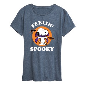 Women's Peanuts Feelin Spooky Short Sleeve Graphic T-Shirt - Heather Blue - Large - 1 of 4