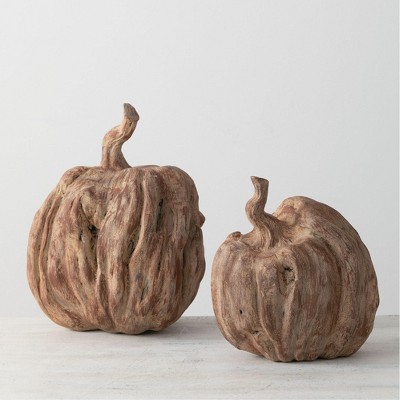 Sullivans Set of 2 Decorative Figurine Pumpkin 12"H & 9"H Brown