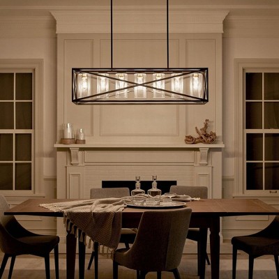Moorgate 48" Black Steel Cage Linear Chandelier with Clear Glass